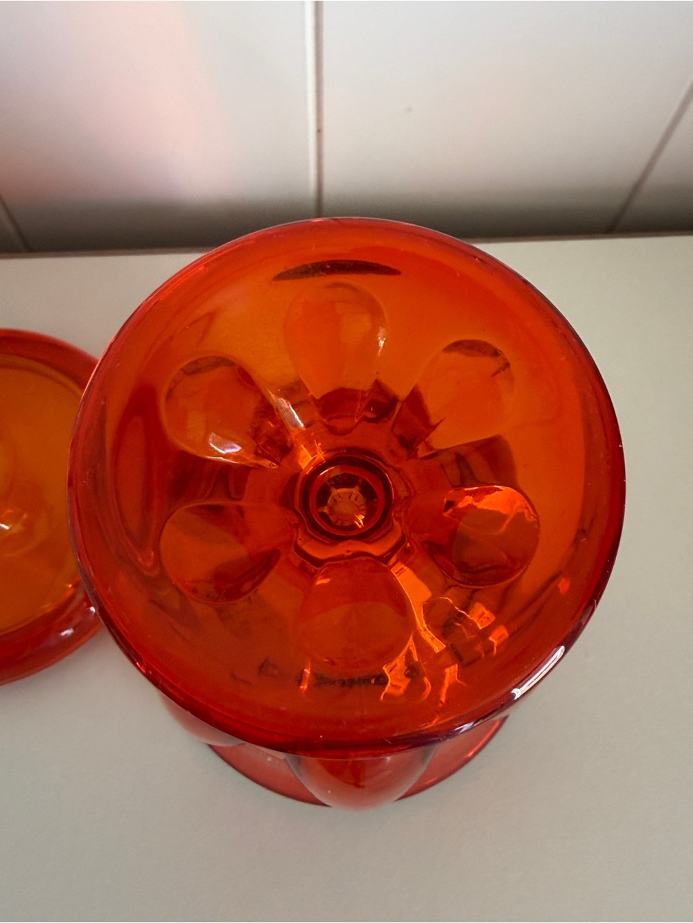 Vintage Viking Glass Epic Six Petal Covered Candy Dish Persimmon Orange UV Glow - Picture 3 of 9